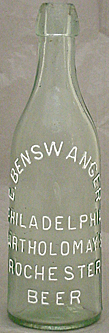 E. BENSWANGER BARTHOLOMAY'S ROCHESTER BEER EMBOSSED BEER BOTTLE