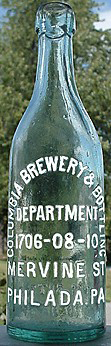 COLUMBIA BREWERY & BOTTLING DEPARTMENT EMBOSSED BEER BOTTLE