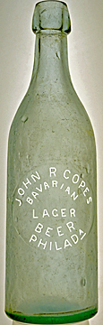 JOHN R. COPES BAVARIAN LAGER BEER EMBOSSED BEER BOTTLE