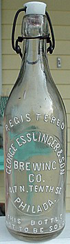 GEORGE ESSLINGER & SON BREWING COMPANY EMBOSSED BEER BOTTLE