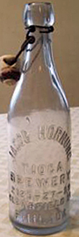 JACOB HORNUNG TIOGA BREWERY EMBOSSED BEER BOTTLE