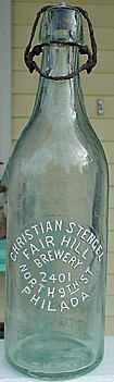 CHRISTIAN STENGEL FAIR HILL BREWERY EMBOSSED BEER BOTTLE