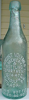 AUGUST VOLLMER BREWERY & BOTTLING DEPARTMENT EMBOSSED BEER BOTTLE