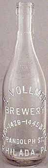 E. VOLLMER BREWERY EMBOSSED BEER BOTTLE