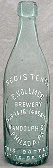 E. VOLLMER BREWERY EMBOSSED BEER BOTTLE