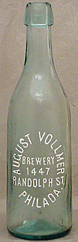 AUGUST VOLLMER BREWERY EMBOSSED BEER BOTTLE