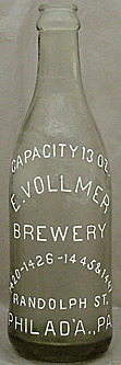 E. VOLLMER BREWERY EMBOSSED BEER BOTTLE