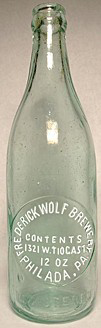 FREDERICK WOLF BREWERY EMBOSSED BEER BOTTLE