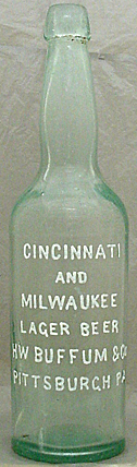 CINCINNATI AND MILWAUKEE LAGER BEER EMBOSSED BEER BOTTLE