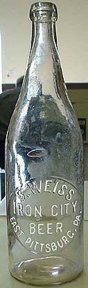 B. WEISS IRON CITY BEER EMBOSSED BEER BOTTLE