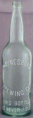 WAYNESBURG BREWING COMPANY EMBOSSED BEER BOTTLE