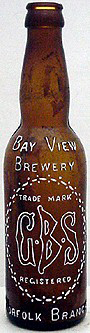 BAY VIEW BREWERY EMBOSSED BEER BOTTLE