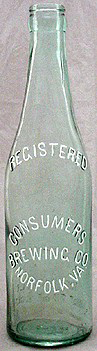 CONSUMERS BREWING COMPANY EMBOSSED BEER BOTTLE