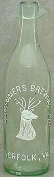 CONSUMERS BREWING COMPANY EMBOSSED BEER BOTTLE