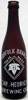 CHRISTIAN HEURICH BREWING COMPANY EMBOSSED BEER BOTTLE