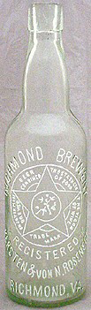 RICHMOND BREWERY EMBOSSED BEER BOTTLE