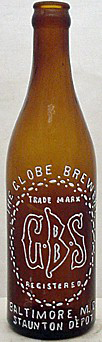 GLOBE BREWERY EMBOSSED BEER BOTTLE