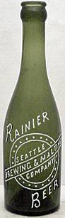 RAINIER BEER SEATTLE BREWING & MALTING COMPANY EMBOSSED BEER BOTTLE