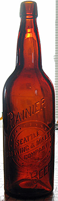 RAINIER BEER SEATTLE BREWING & MALTING COMPANY EMBOSSED BEER BOTTLE