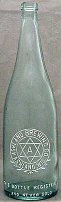 ASHLAND BREWING COMPANY EMBOSSED BEER BOTTLE