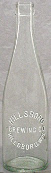 HILLSBORO BREWING COMPANY EMBOSSED BEER BOTTLE