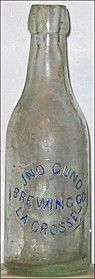 JOHN GUND BREWING COMPANY EMBOSSED BEER BOTTLE