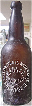 BADGER BREWING COMPANY EMBOSSED BEER BOTTLE