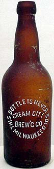 CREAM CITY BREWING COMPANY EMBOSSED BEER BOTTLE