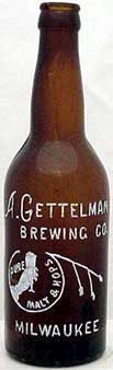 A. GETTELMAN BREWING COMPANY EMBOSSED BEER BOTTLE