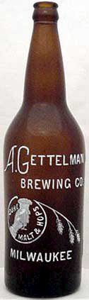 A. GETTELMAN BREWING COMPANY EMBOSSED BEER BOTTLE