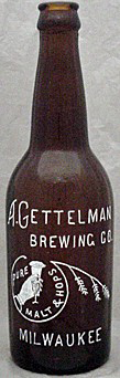 A. GETTELMAN BREWING COMPANY EMBOSSED BEER BOTTLE