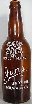 JUNG BREWING COMPANY EMBOSSED BEER BOTTLE