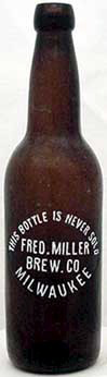 FRED MILLER BREWING COMPANY EMBOSSED BEER BOTTLE