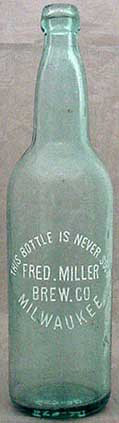 FRED MILLER BREWING COMPANY EMBOSSED BEER BOTTLE