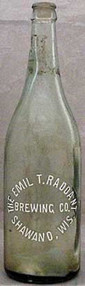 THE EMIL T. RADDANT BREWING COMPANY EMBOSSED BEER BOTTLE