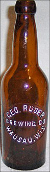 GEORGE RUDER BREWING COMPANY EMBOSSED BEER BOTTLE