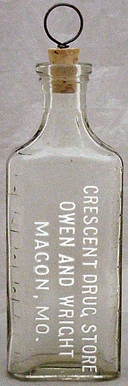 CRESCENT DRUG STORE OWEN AND WRIGHT MACON MISSOURI MEDICINE BOTTLE